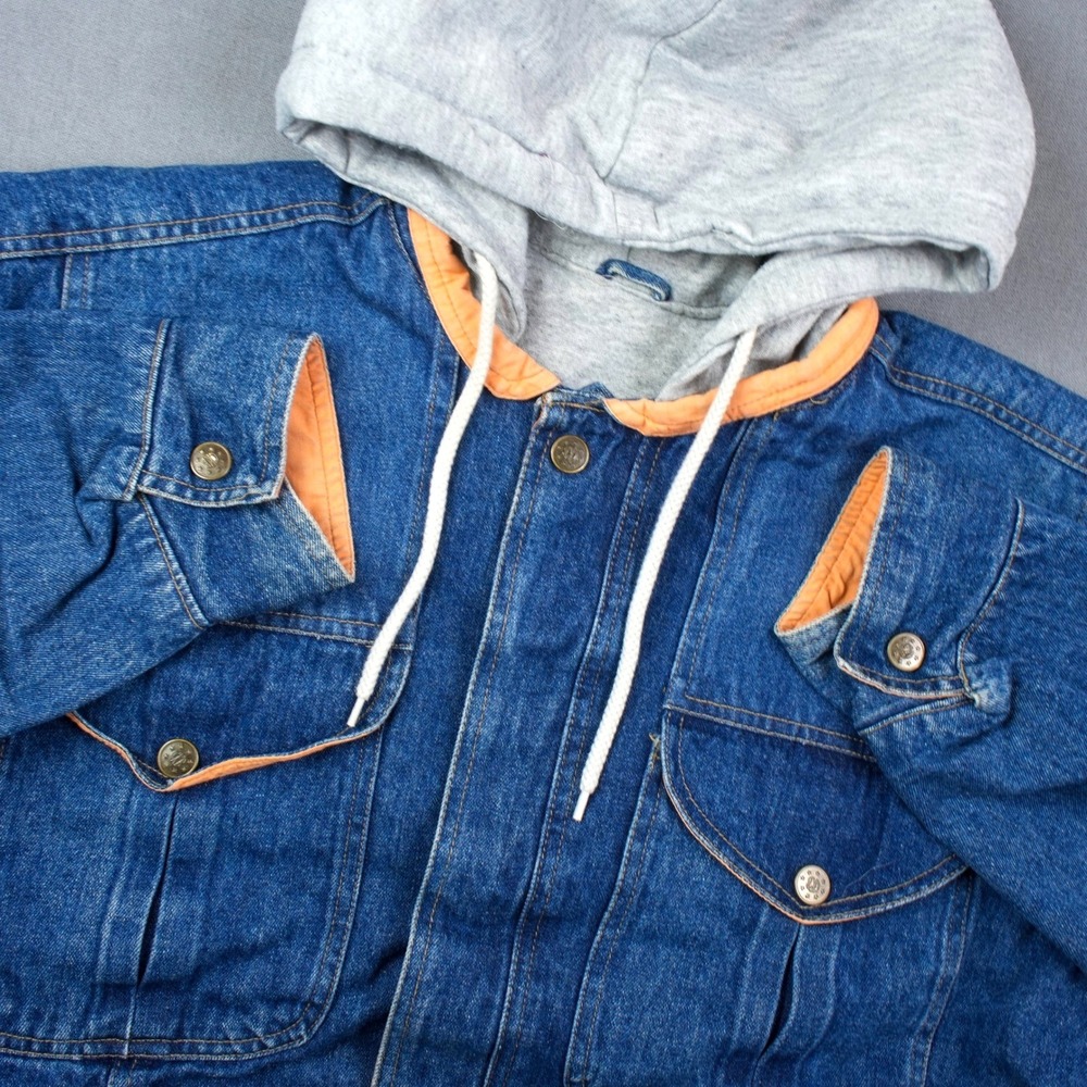 Vintage Canyon River Blues Denim Jacket Hooded Trucker Hoodie Lined Warm Women M
